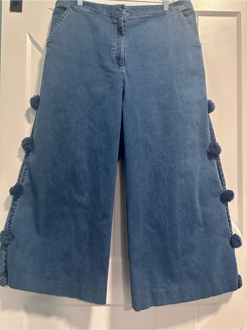 Hope for Flowers by Tracy Reese Blue Denim Wide-Leg Jeans with Side Pompons - Picture 2 of 11